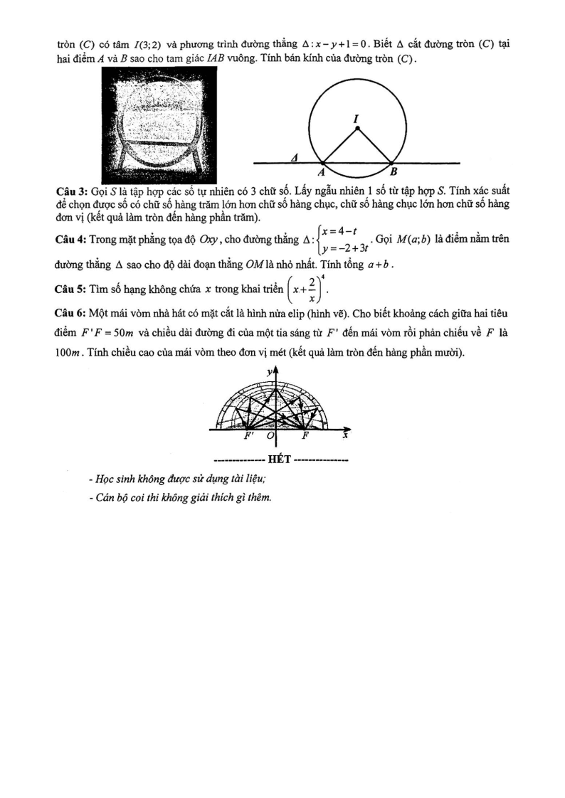 Đề thi Học kì 2 Toán 10 trường THPT Trưng Vương (Tp.HCM) năm 2024-2025