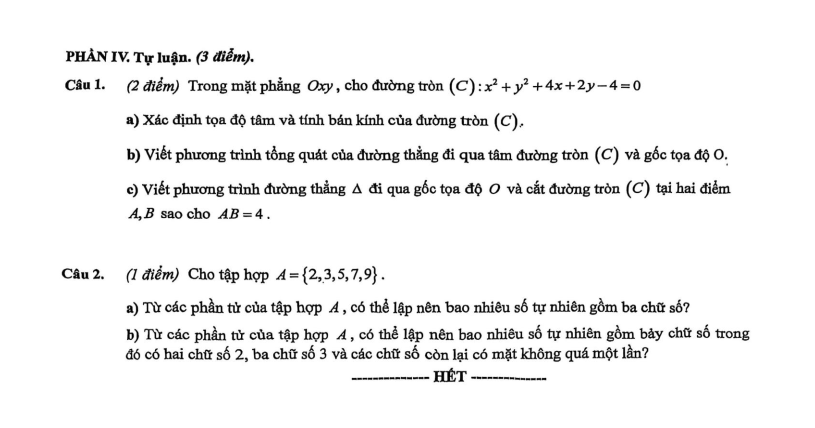 Đề thi Học kì 2 Toán 10 năm 2025-2026 trường THPT Việt Đức (Hà Nội)
