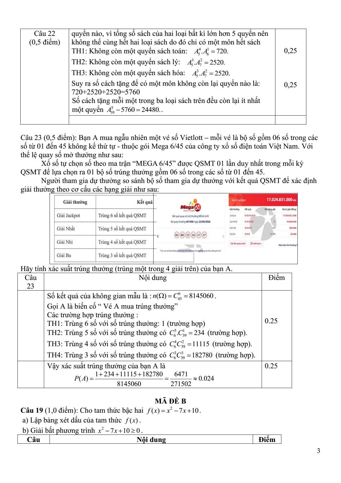 Đề thi Học kì 2 Toán 10 năm 2025-2026 trường THPT Vĩnh Linh (Quảng Trị)