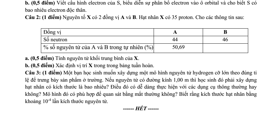 Đề thi Giữa kì 1 Hóa học 10 năm 2024-2025 trường THPT Hùng Vương (Quảng Nam)