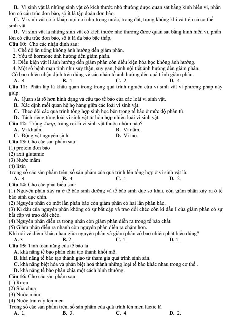 Đề thi Giữa kì 2 Sinh học 10 năm 2024-2025 trường THPT Gio Linh (Quảng Trị)