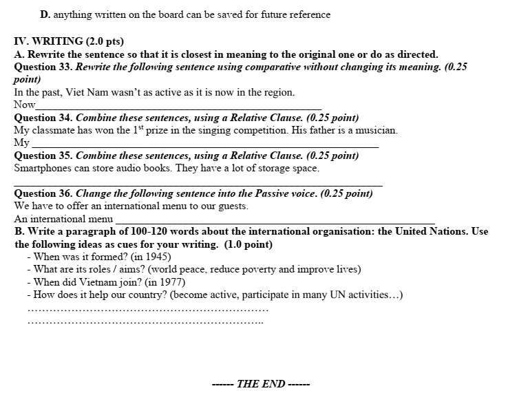 Đề thi Giữa kì 2 Tiếng Anh 10 năm 2024-2025 trường THPT Hồ Nghinh (Quảng Nam)