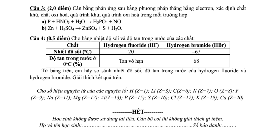 Đề thi Học kì 1 Hóa học 10 năm 2024-2025 trường THPT Bình Chiểu (Tp.HCM)