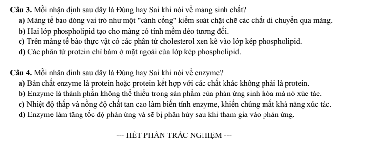 Đề thi Học kì 1 Sinh học 10 năm 2025-2026 trường THPT Lương Thế Vinh (Tp.HCM)