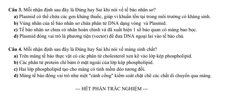 Đề thi Học kì 1 Sinh học 10 năm 2025-2026 trường THPT Lương Thế Vinh (Tp.HCM)