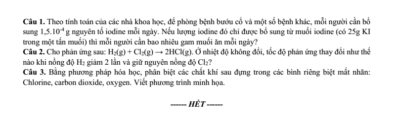 Đề thi Học kì 2 Hóa học 10 năm 2024-2025 trường THPT Gio Linh (Quảng Trị)