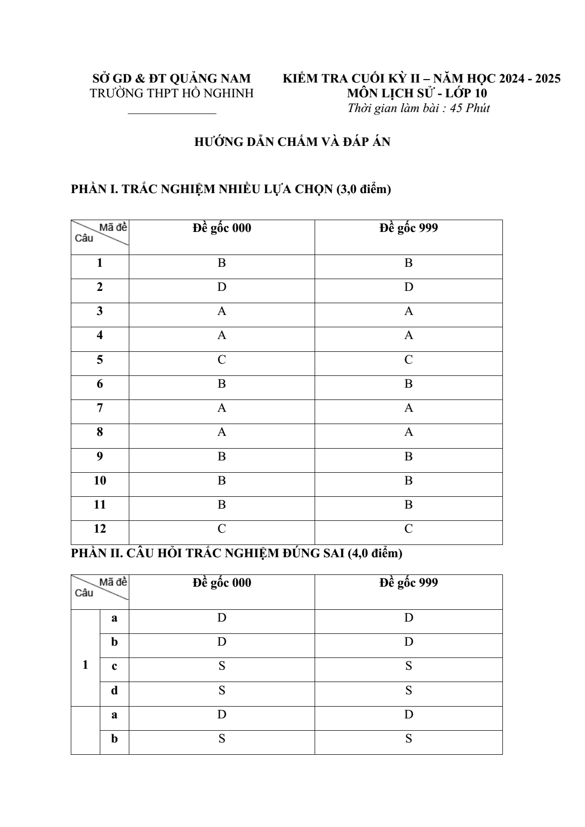Đề thi Học kì 2 Lịch Sử 10 năm 2024-2025 trường THPT Hồ Nghinh (Quảng Nam)