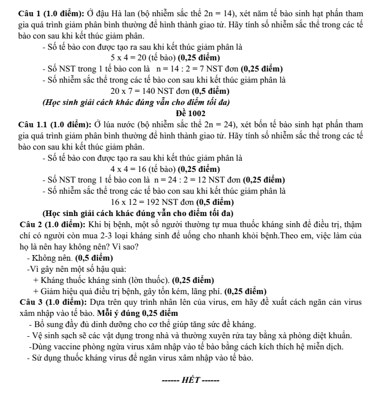 Đề thi Học kì 2 Sinh học 10 năm 2025-2026 trường THPT Đỗ Đăng Tuyển (Đà Nẵng)