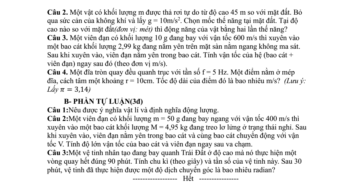 Đề thi Học kì 2 Vật Lí 10 năm 2025-2026 trường THPT Xuyên Mộc (Tp.HCM))
