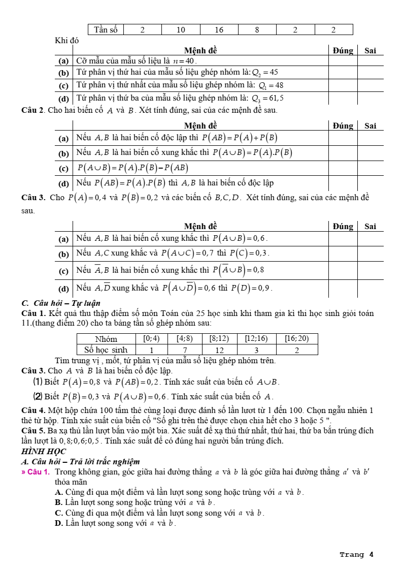Đề cương ôn tập Giữa kì 2 Toán 11 trường THPT Bùi Hữu Nghĩa (Cần Thơ) năm 2025-2026