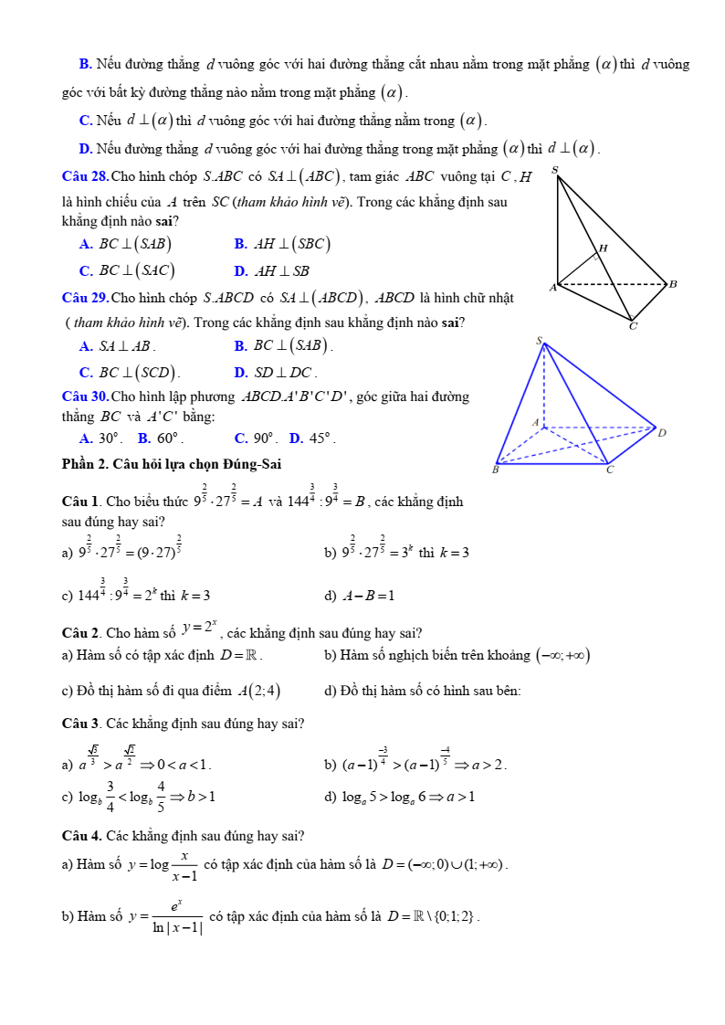Đề cương ôn tập Giữa kì 2 Toán 11 trường THPT Hoàng Văn Thụ (Hà Nội) năm 2025-2026