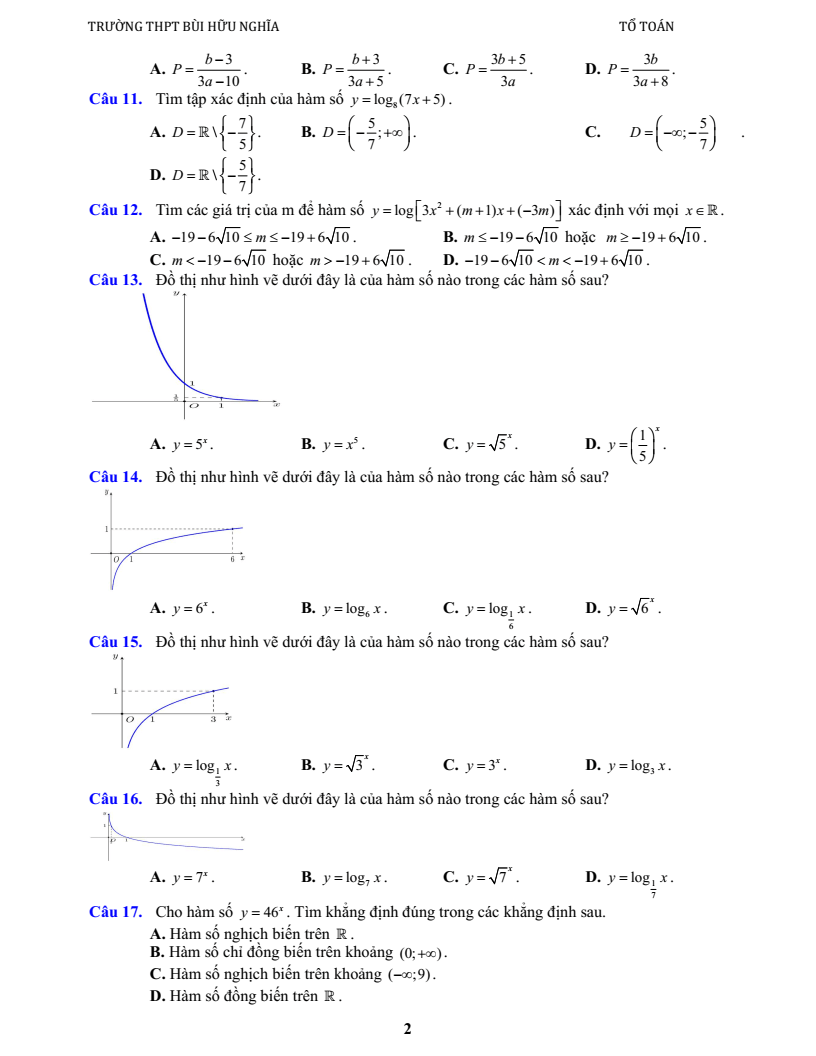 Đề cương ôn tập Học kì 2 Toán 11 trường THPT Bùi Hữu Nghĩa (Cần Thơ) năm 2025-2026