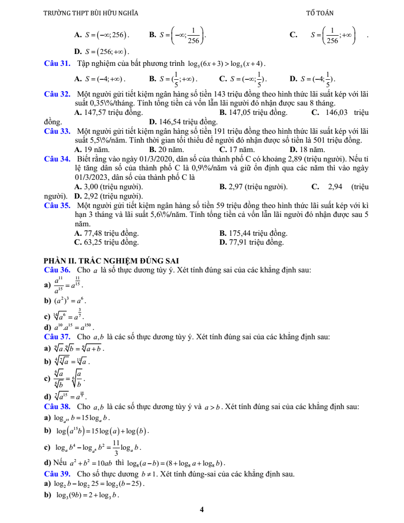 Đề cương ôn tập Học kì 2 Toán 11 trường THPT Bùi Hữu Nghĩa (Cần Thơ) năm 2025-2026