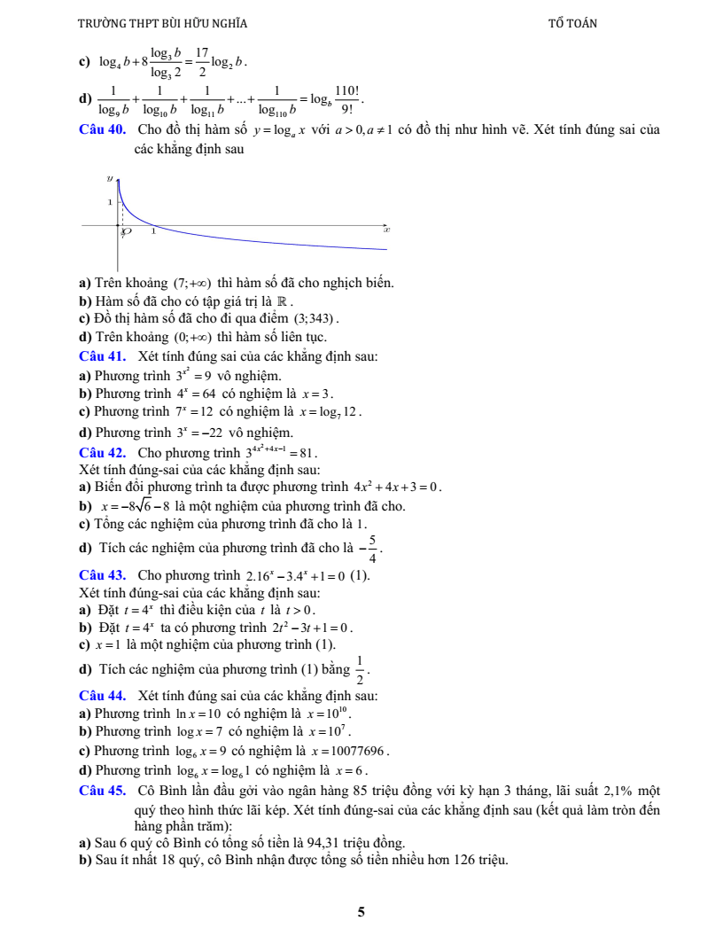 Đề cương ôn tập Học kì 2 Toán 11 trường THPT Bùi Hữu Nghĩa (Cần Thơ) năm 2025-2026
