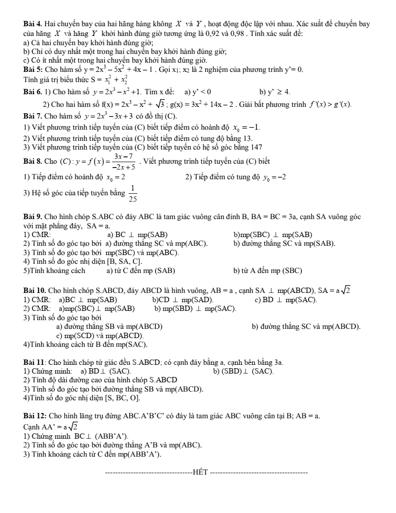 Đề cương ôn tập Học kì 2 Toán 11 trường THPT Đại Mỗ (Hà Nội) năm 2025-2026
