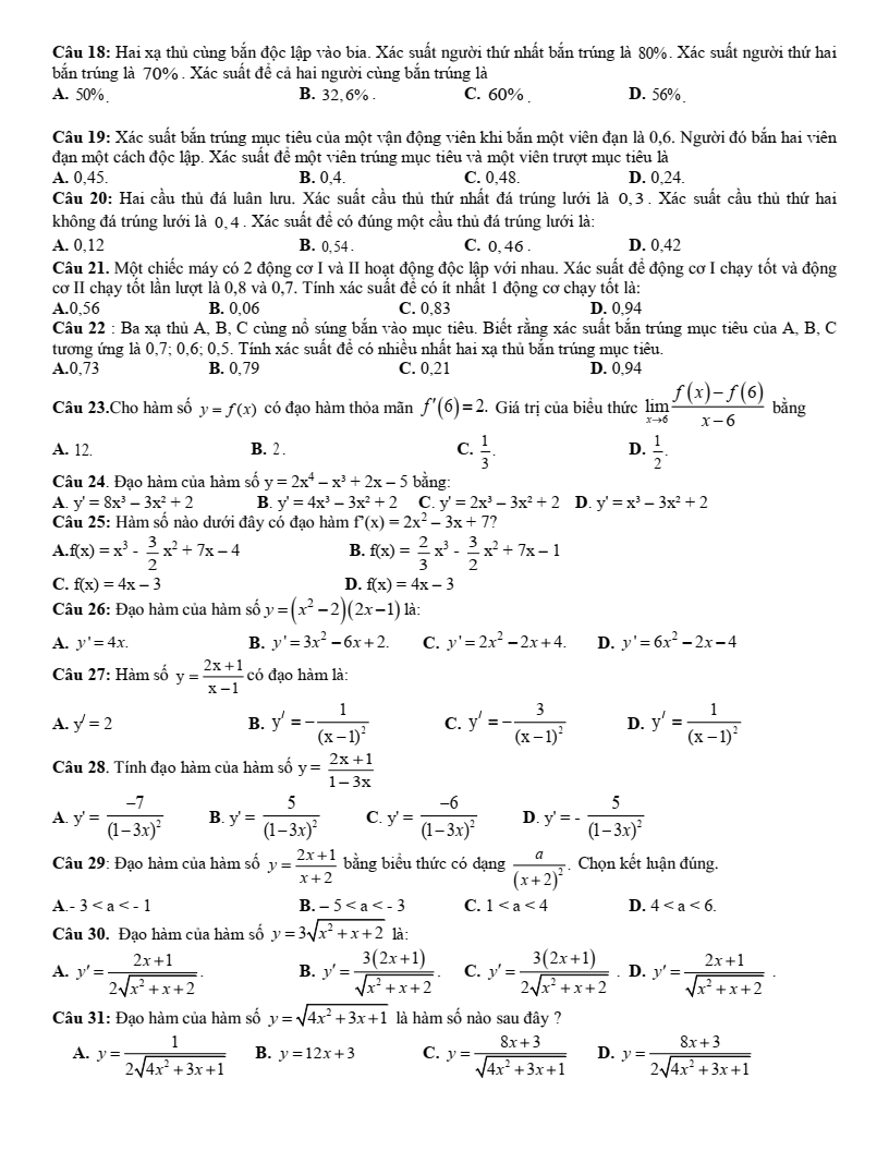 Đề cương ôn tập Học kì 2 Toán 11 trường THPT Đại Mỗ (Hà Nội) năm 2025-2026