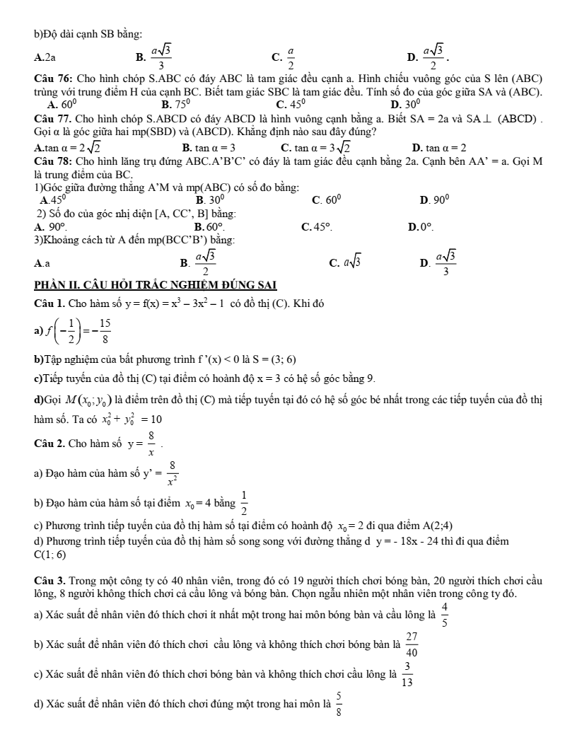 Đề cương ôn tập Học kì 2 Toán 11 trường THPT Đại Mỗ (Hà Nội) năm 2025-2026
