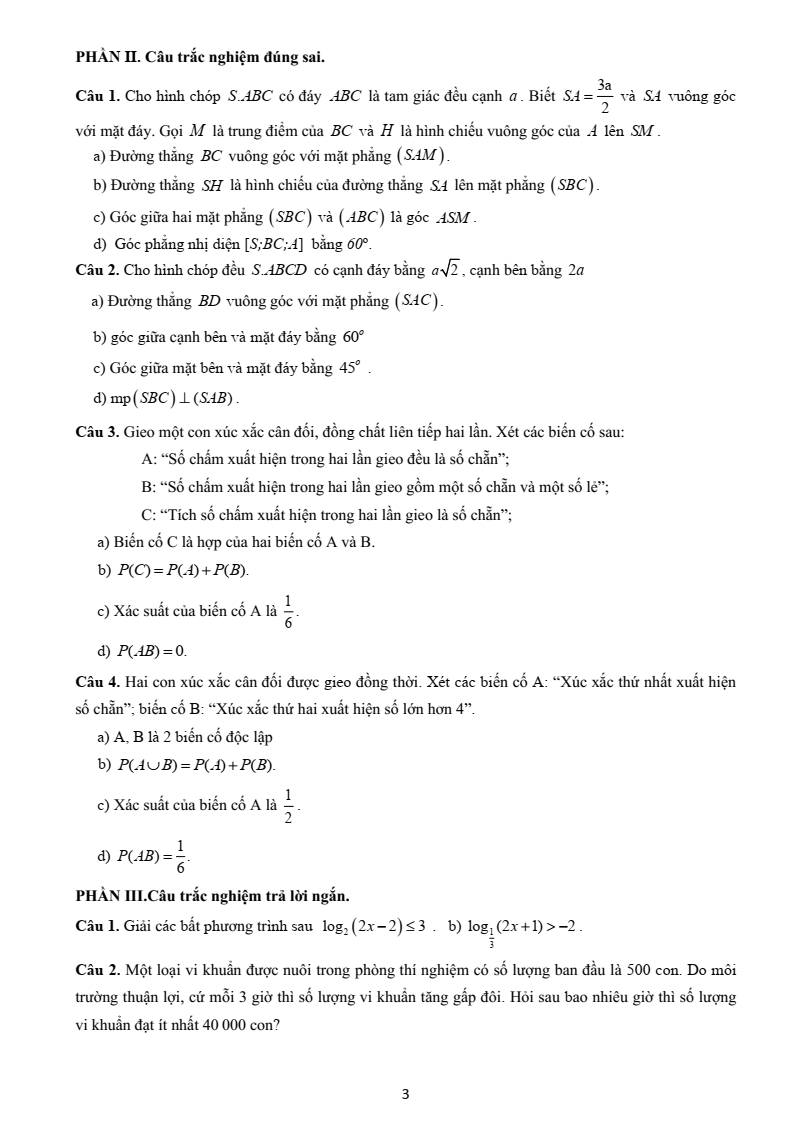 Đề cương ôn tập Học kì 2 Toán 11 trường THPT Quế Sơn (Đà Nẵng) năm 2025-2026