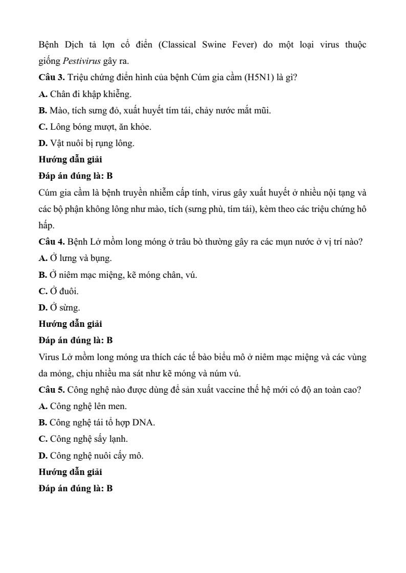 3 Đề thi Học kì 2 Công nghệ chăn nuôi 11 Kết nối tri thức (cấu trúc mới, có đáp án)