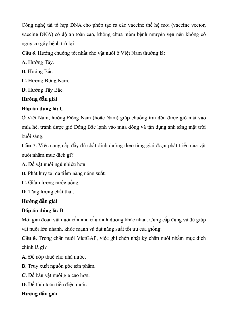 3 Đề thi Học kì 2 Công nghệ chăn nuôi 11 Kết nối tri thức (cấu trúc mới, có đáp án)