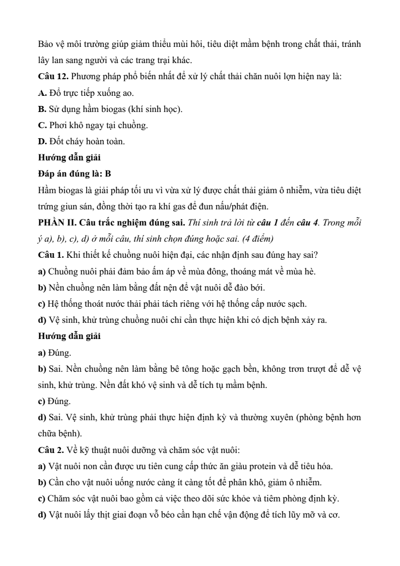 3 Đề thi Học kì 2 Công nghệ chăn nuôi 11 Kết nối tri thức (cấu trúc mới, có đáp án)