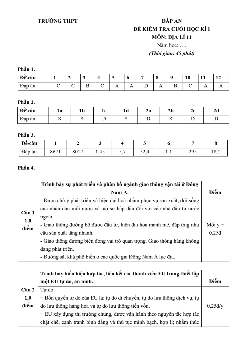 6 Đề thi Học kì 1 Địa Lí 11 Kết nối tri thức (có đáp án, cấu trúc mới)