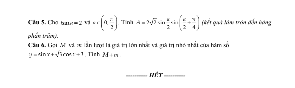 Đề thi Giữa kì 1 Toán 11 năm 2024-2025 trường THPT Cẩm Bình (Hà Tĩnh)