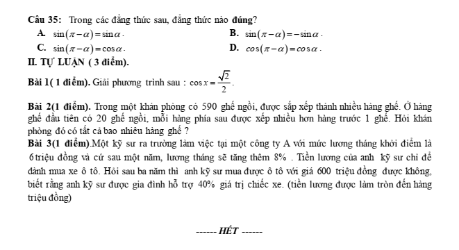 Đề thi Giữa kì 1 Toán 11 năm 2024-2025 trường THPT Hùng Vương (Quảng Nam)