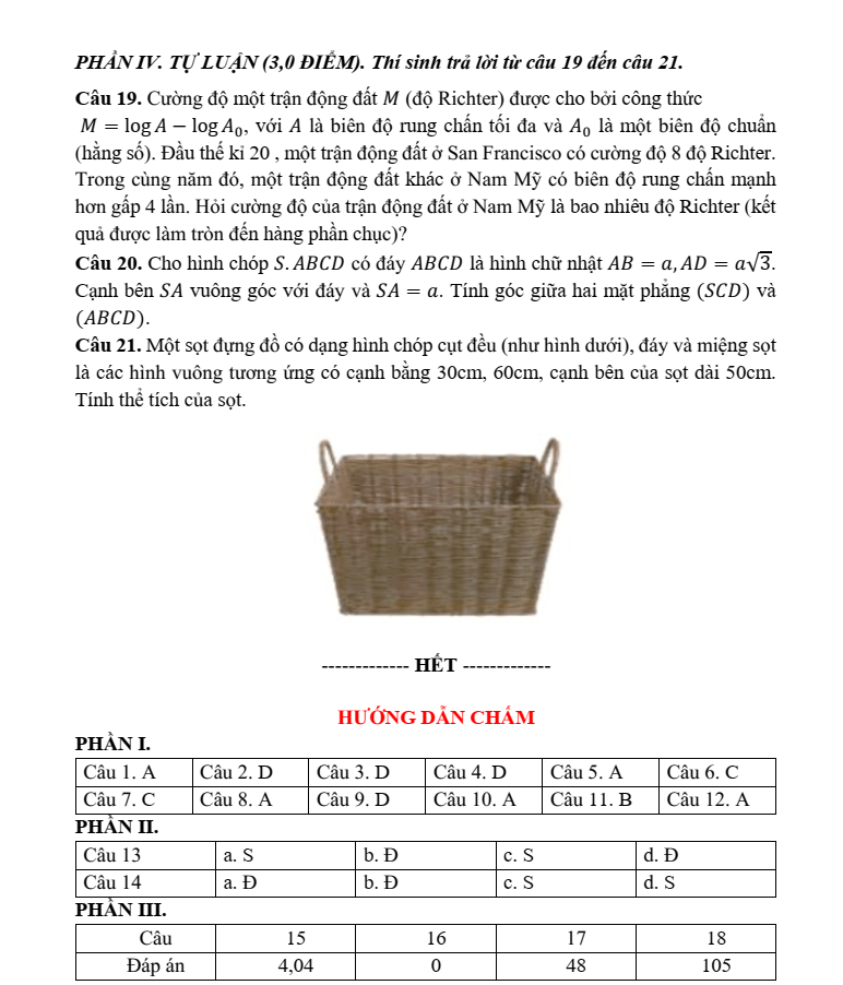 Đề thi Giữa kì 2 Toán 11 sở GD&ĐT Thanh Hóa năm 2024-2025