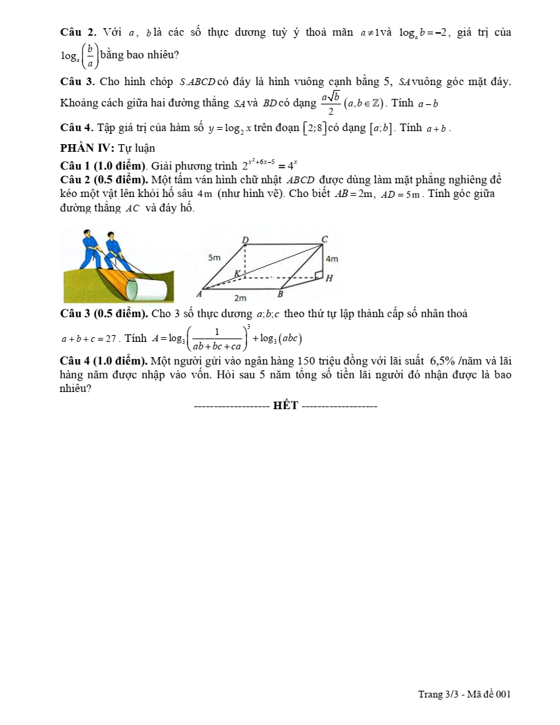 Đề thi Giữa kì 2 Toán 11 trường THPT An Lương Đông (Huế) năm 2024-2025
