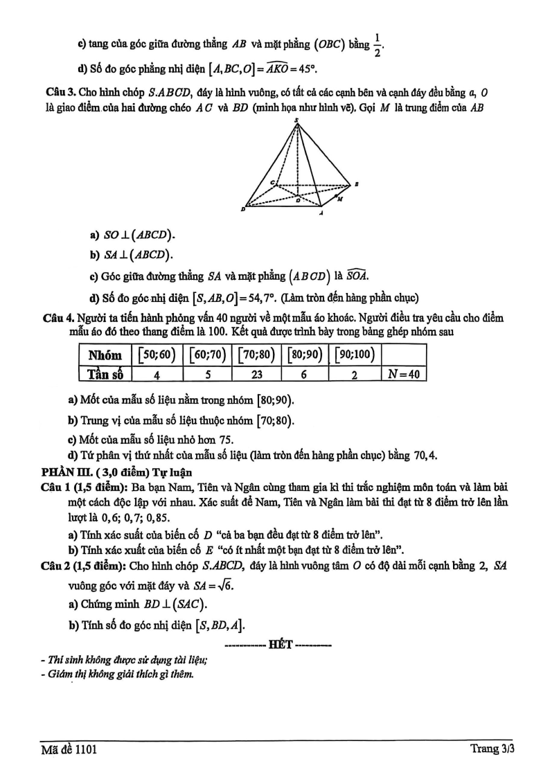 Đề thi Giữa kì 2 Toán 11 trường THPT Bùi Hữu Nghĩa (Cần Thơ) năm 2025-2026