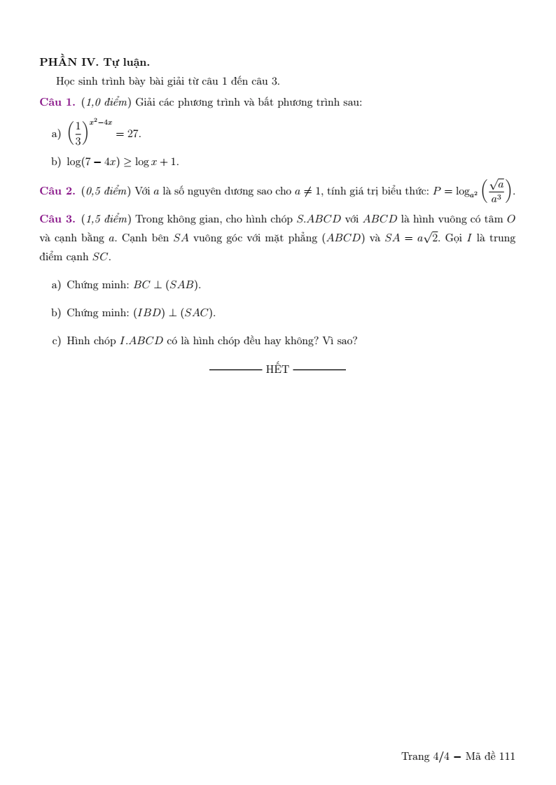 Đề thi Giữa kì 2 Toán 11 trường THPT Chuyên Lương Thế Vinh (Đồng Nai) năm 2025-2026