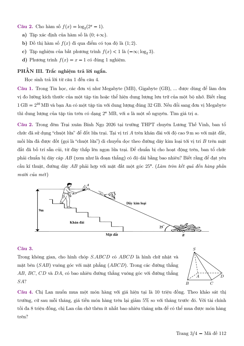Đề thi Giữa kì 2 Toán 11 trường THPT Chuyên Lương Thế Vinh (Đồng Nai) năm 2025-2026