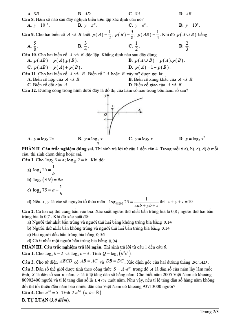 Đề thi Giữa kì 2 Toán 11 trường THPT Hàm Long (Bắc Ninh) năm 2025-2026