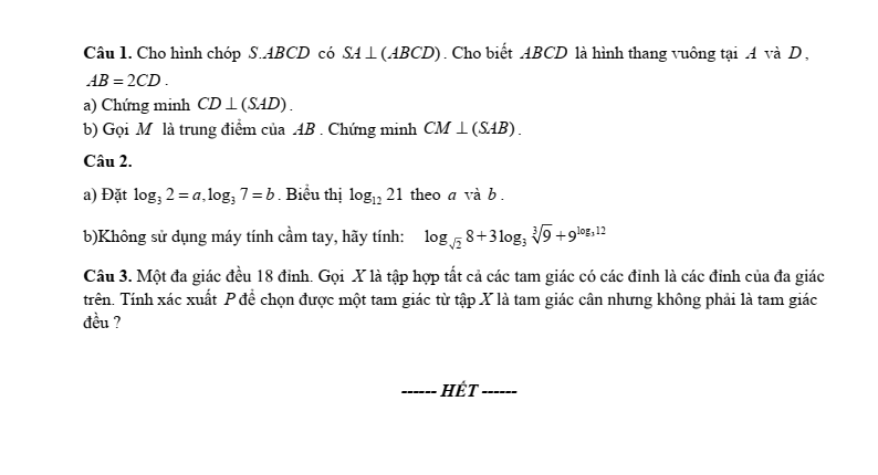 Đề thi Giữa kì 2 Toán 11 trường THPT Hàm Long (Bắc Ninh) năm 2025-2026