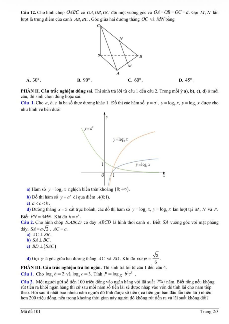Đề thi Giữa kì 2 Toán 11 trường THPT Hoa Lư A (Ninh Bình) năm 2025-2026