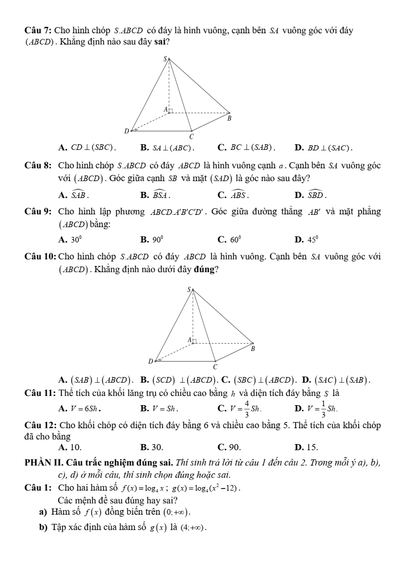 Đề thi Giữa kì 2 Toán 11 trường THPT Mường Than (Lai Châu) năm 2024-2025