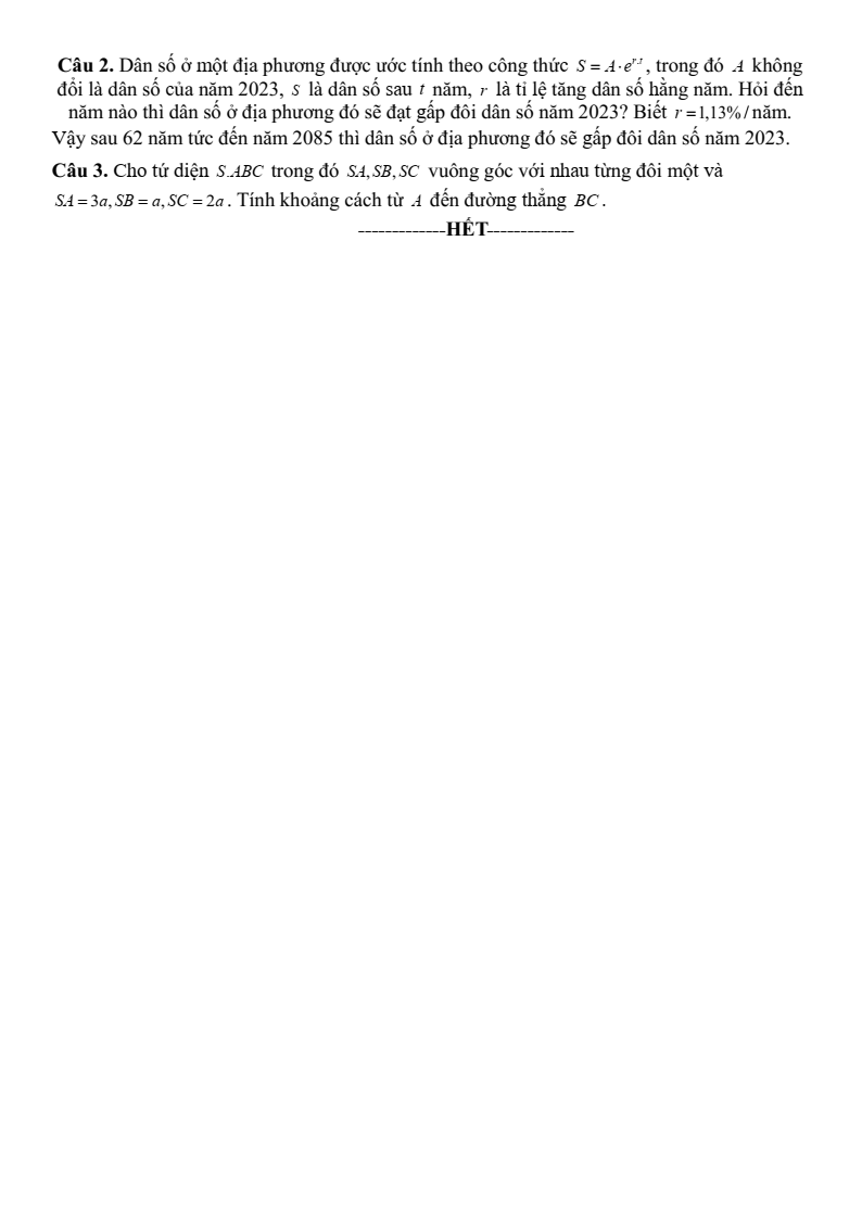 Đề thi Giữa kì 2 Toán 11 trường THPT Mường Than (Lai Châu) năm 2024-2025