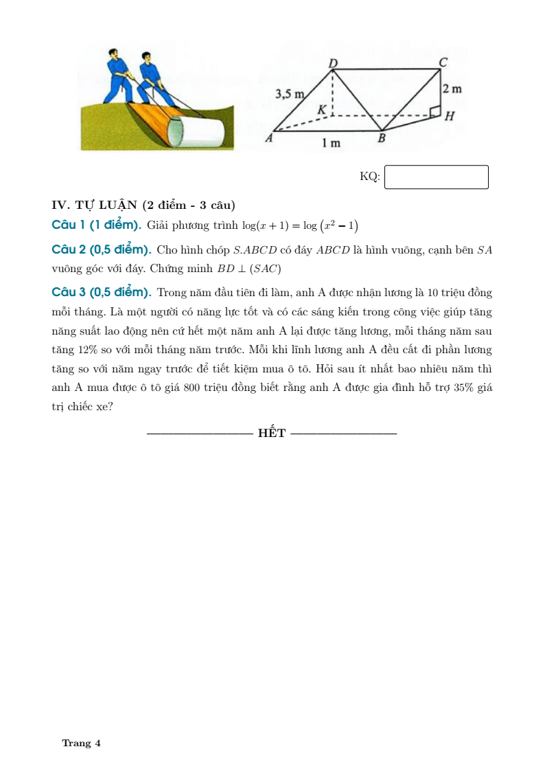 Đề thi Giữa kì 2 Toán 11 trường THPT Ninh Bình - Bạc Liêu (Ninh Bình) năm 2024-2025