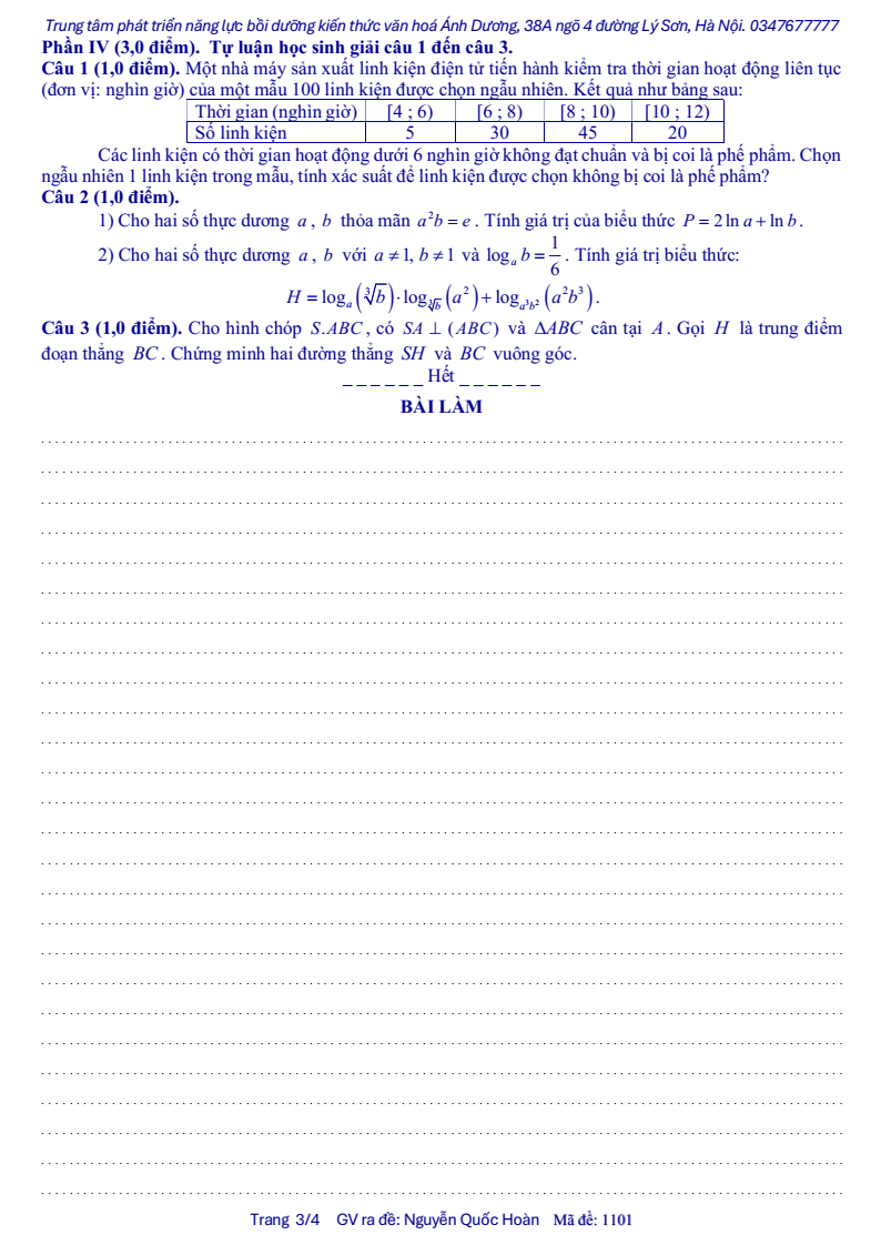 Đề thi Giữa kì 2 Toán 11 trường THPT Nguyễn Gia Thiều (Hà Nội) năm 2025-2026