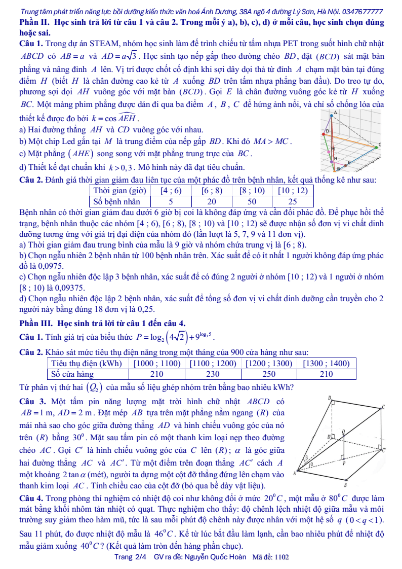 Đề thi Giữa kì 2 Toán 11 trường THPT Nguyễn Gia Thiều (Hà Nội) năm 2025-2026