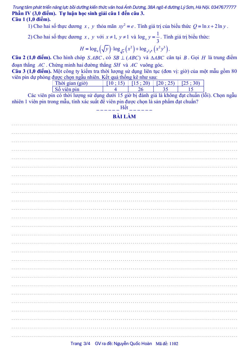 Đề thi Giữa kì 2 Toán 11 trường THPT Nguyễn Gia Thiều (Hà Nội) năm 2025-2026