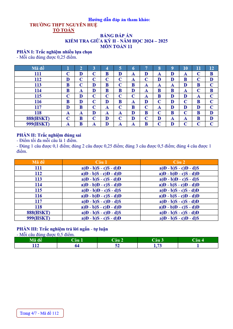 Đề thi Giữa kì 2 Toán 11 trường THPT Nguyễn Huệ (Huế) năm 2024-2025