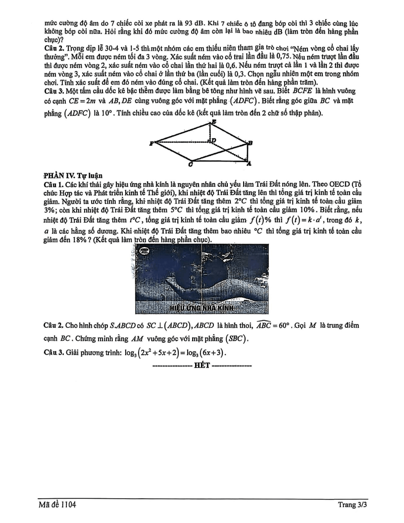 Đề thi Giữa kì 2 Toán 11 trường THPT Ninh Bình - Bạc Liêu (Ninh Bình) năm 2025-2026
