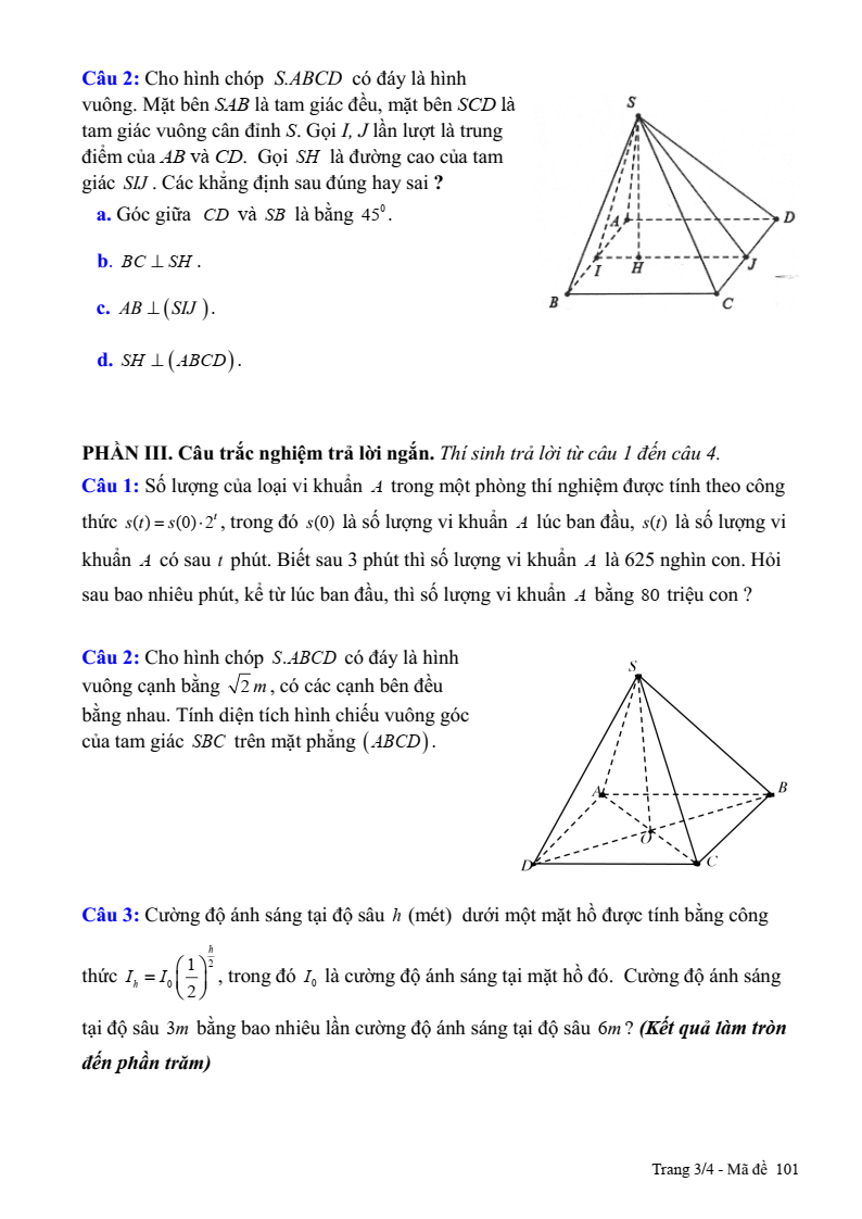 Đề thi Giữa kì 2 Toán 11 trường THPT Nguyễn Văn Trỗi (Khánh Hòa) năm 2024-2025