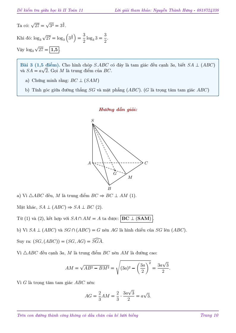 Đề thi Giữa kì 2 Toán 11 trường THPT Phú Mỹ (TP HCM) năm 2025-2026