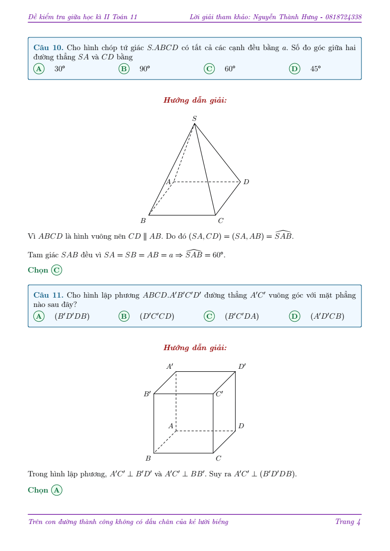 Đề thi Giữa kì 2 Toán 11 trường THPT Phú Mỹ (TP HCM) năm 2025-2026