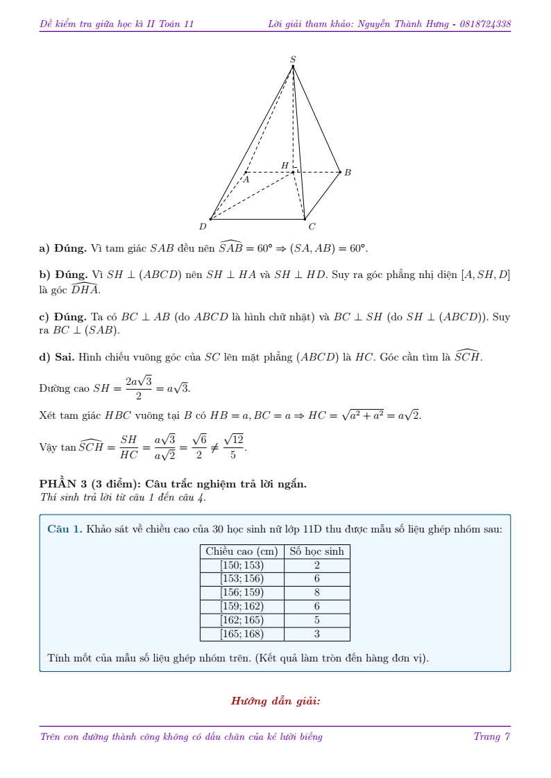 Đề thi Giữa kì 2 Toán 11 trường THPT Phú Mỹ (TP HCM) năm 2025-2026