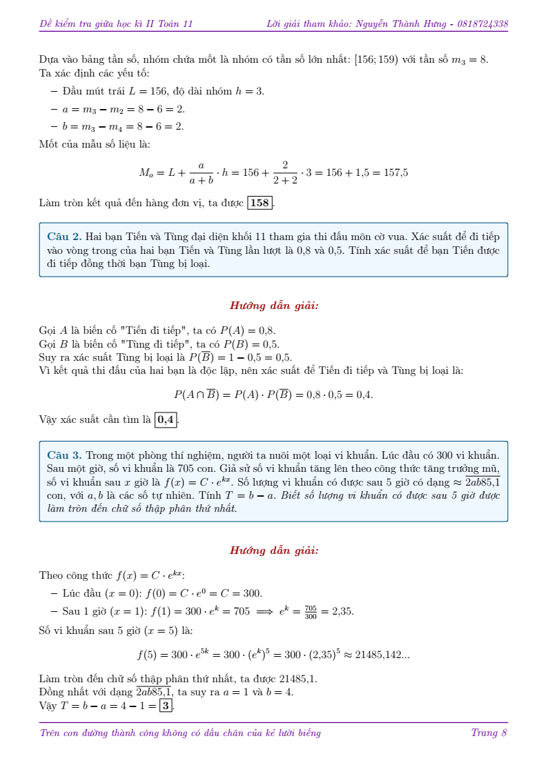 Đề thi Giữa kì 2 Toán 11 trường THPT Phú Mỹ (TP HCM) năm 2025-2026