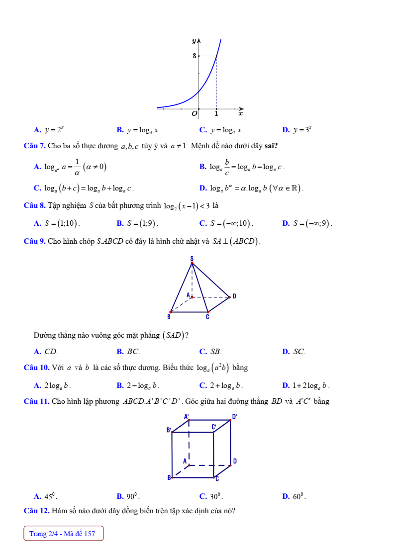 Đề thi Giữa kì 2 Toán 11 trường THPT Thanh Hòa (Bình Phước) năm 2024-2025